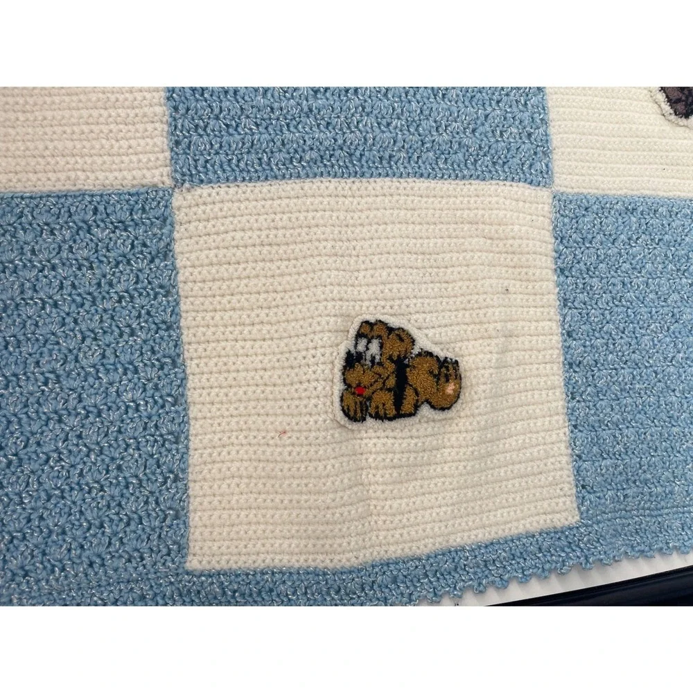 Disney Baby Hand Knitted Crochet Blanket Mickey Minnie Donald Blue White 31x46